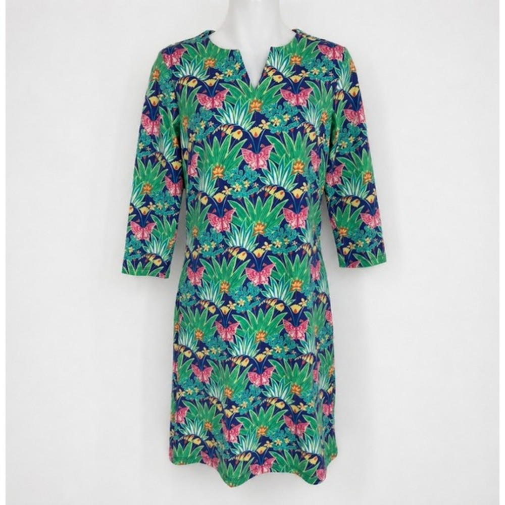 J.McLaughlin Dress XS‎ Butterfly Print Tropical Resort Vacation Catalina Cloth